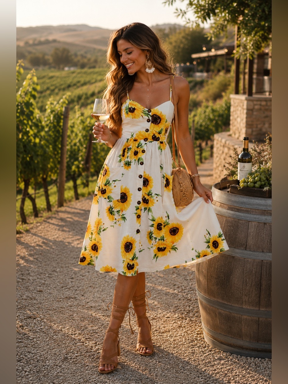 NEW Boho Sunflower Cottagecore Midi Sundress Small